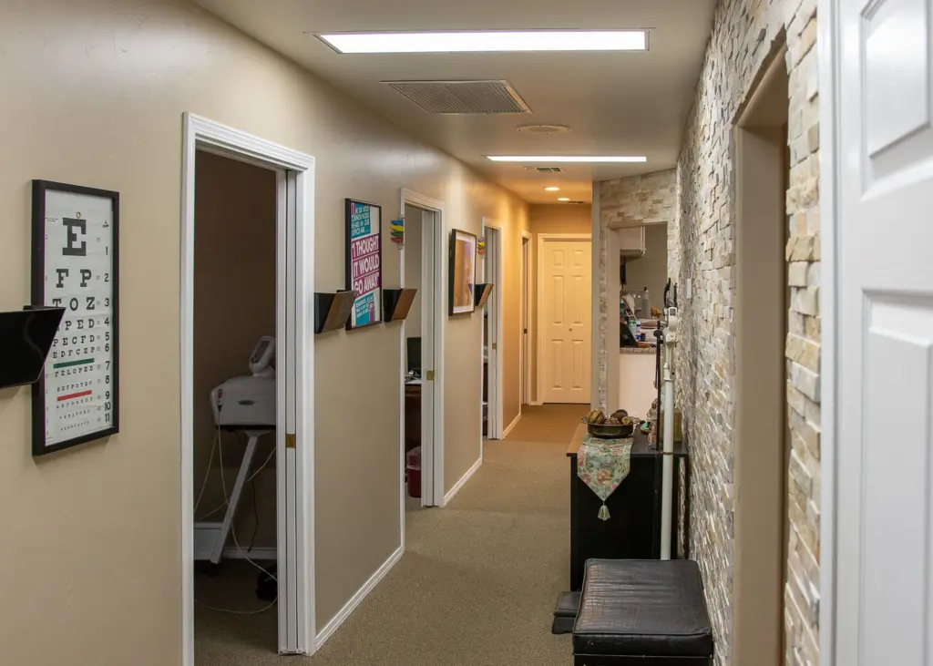 The hallway to the therapy and adjusting rooms