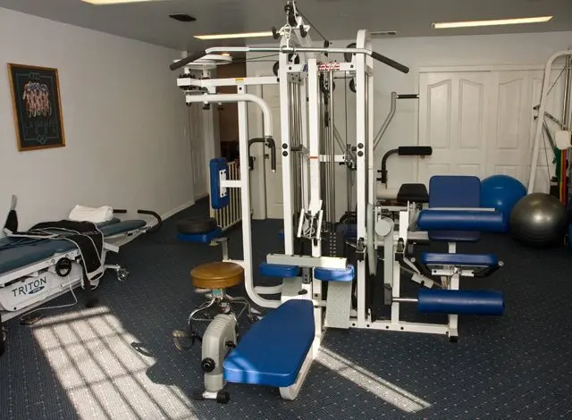 The rehab room with exercise equipment